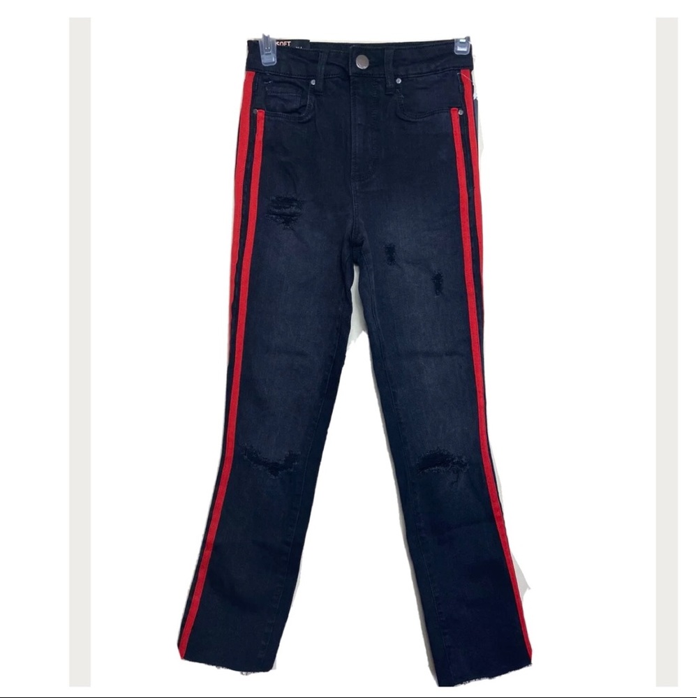 Tinseltown Denim Black Jeans Red Stripe  Crop 0